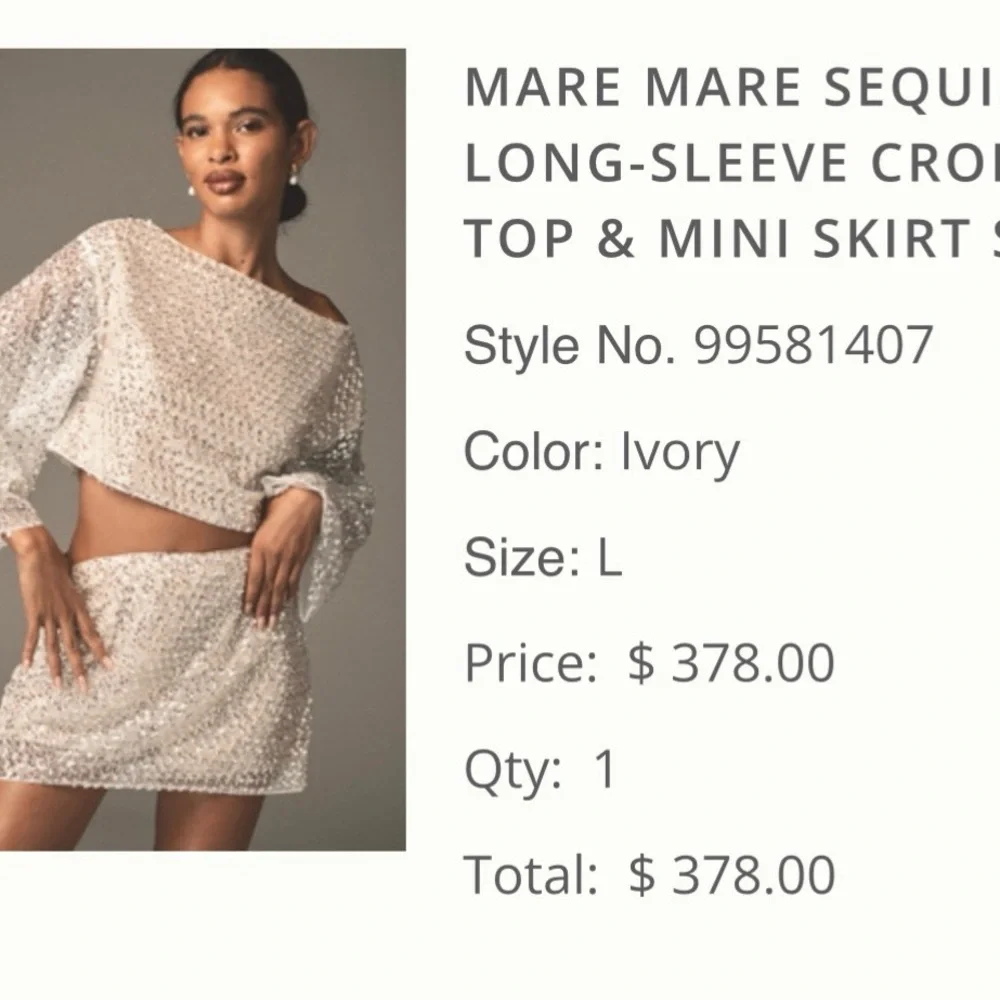 Anthropologie Ivory Sequin Cropped Long-Sleeve Top